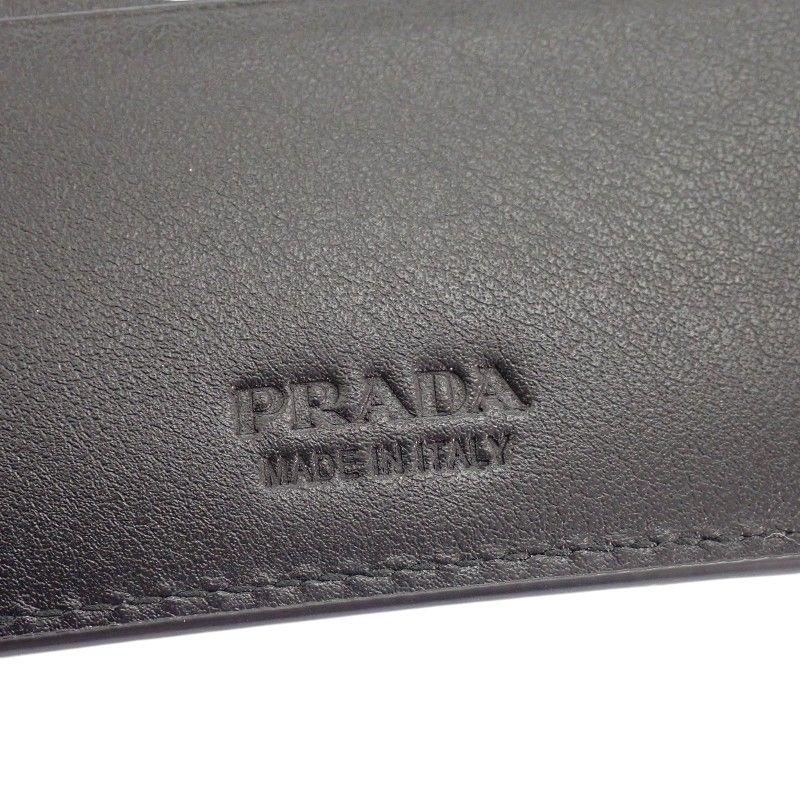 Prada Vitello Daino Leather Wallet Bifold Card Case Black Silver — view 7