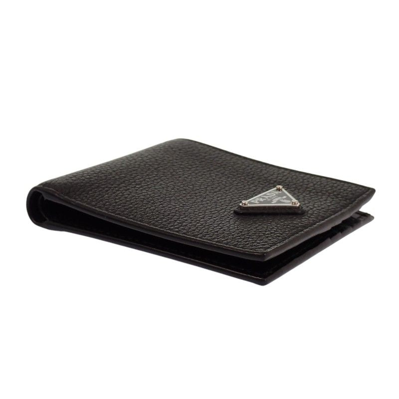 Prada Vitello Daino Leather Wallet Bifold Card Case Black Silver — view 4