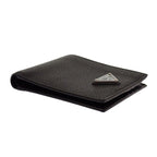 Prada Vitello Daino Leather Wallet Bifold Card Case Black Silver — view 4