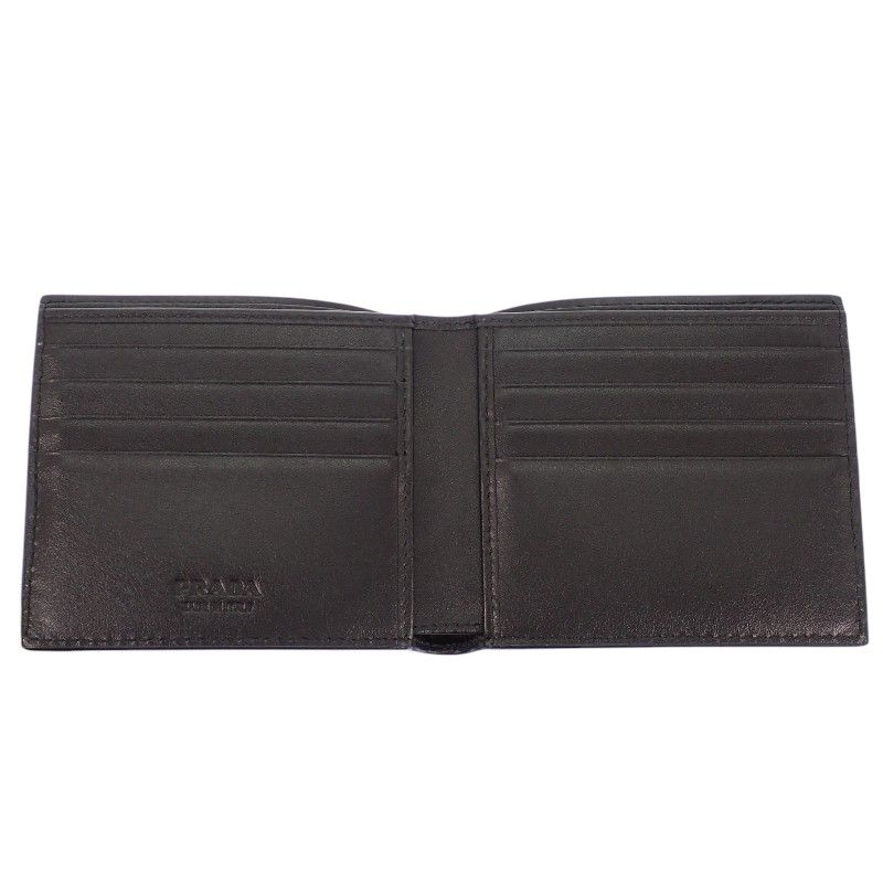 Prada Vitello Daino Leather Wallet Bifold Card Case Black Silver — view 6