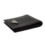 Prada Vitello Daino Leather Wallet Bifold Card Case Black Silver — view 5