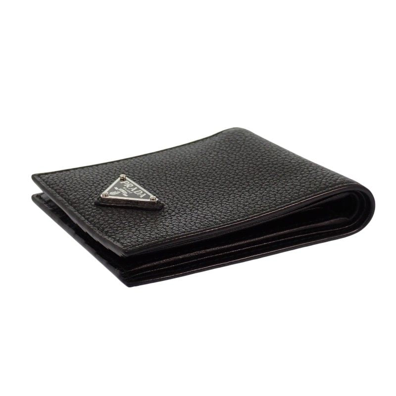 Prada Vitello Daino Leather Wallet Bifold Card Case Black Silver — view 5