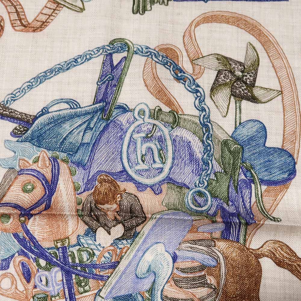 Hermes Carre Geant World 140 Natural Blue Petrole Green Cashmere Silk Large — view 7