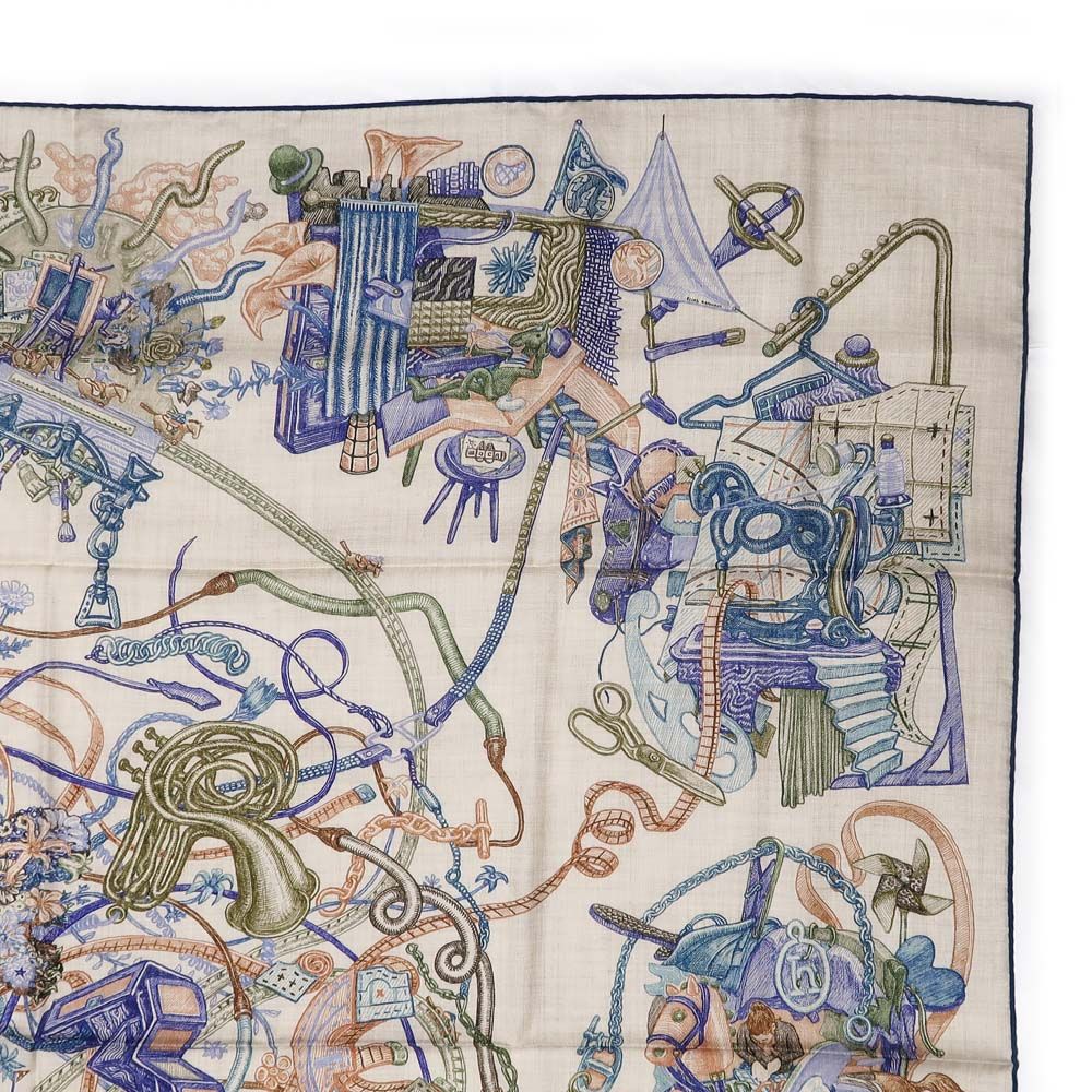 Hermes Carre Geant World 140 Natural Blue Petrole Green Cashmere Silk Large — view 5