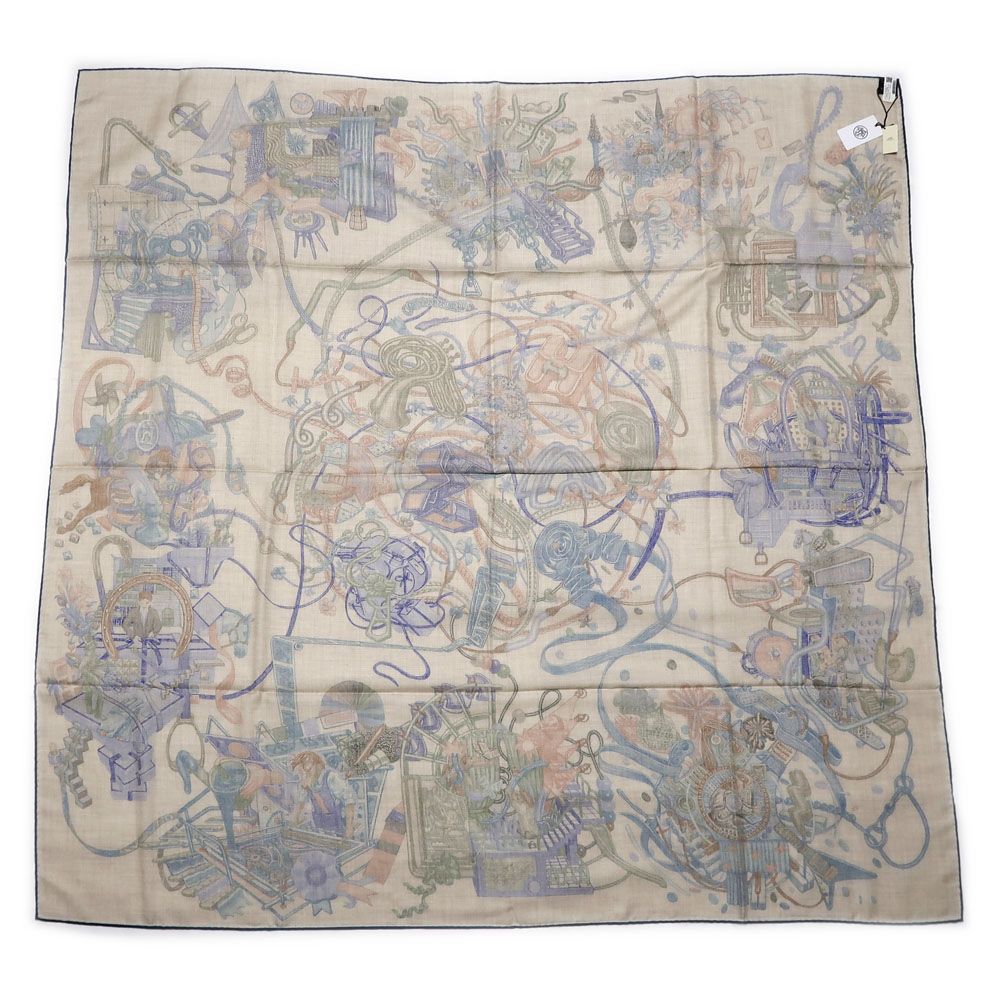 Hermes Carre Geant World 140 Natural Blue Petrole Green Cashmere Silk Large — view 2