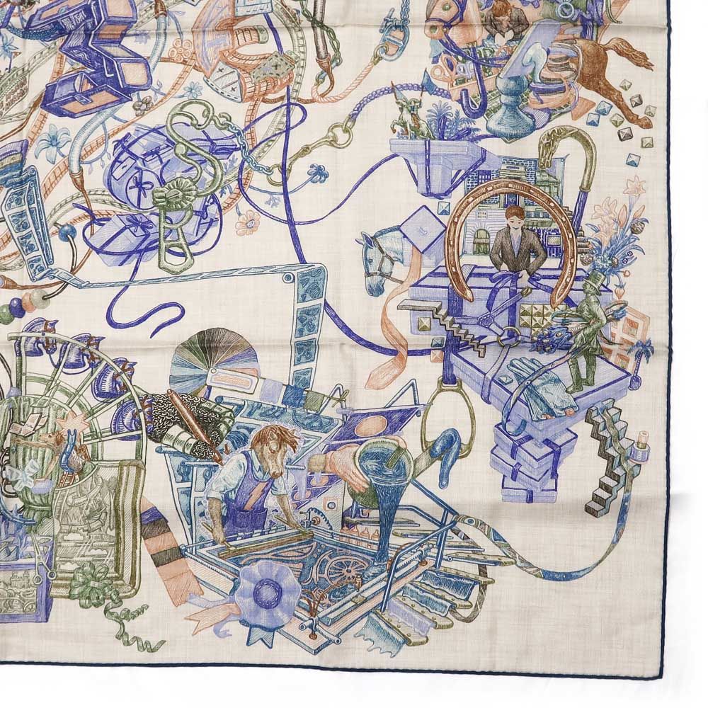 Hermes Carre Geant World 140 Natural Blue Petrole Green Cashmere Silk Large — view 6