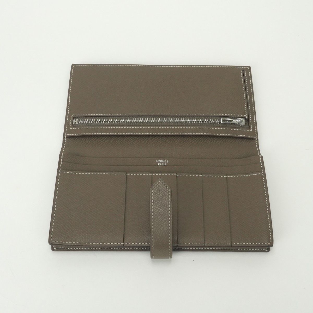 Hermes Bearn Souffle Wallet Epsom Etoupe Gray Silver Veau — view 5