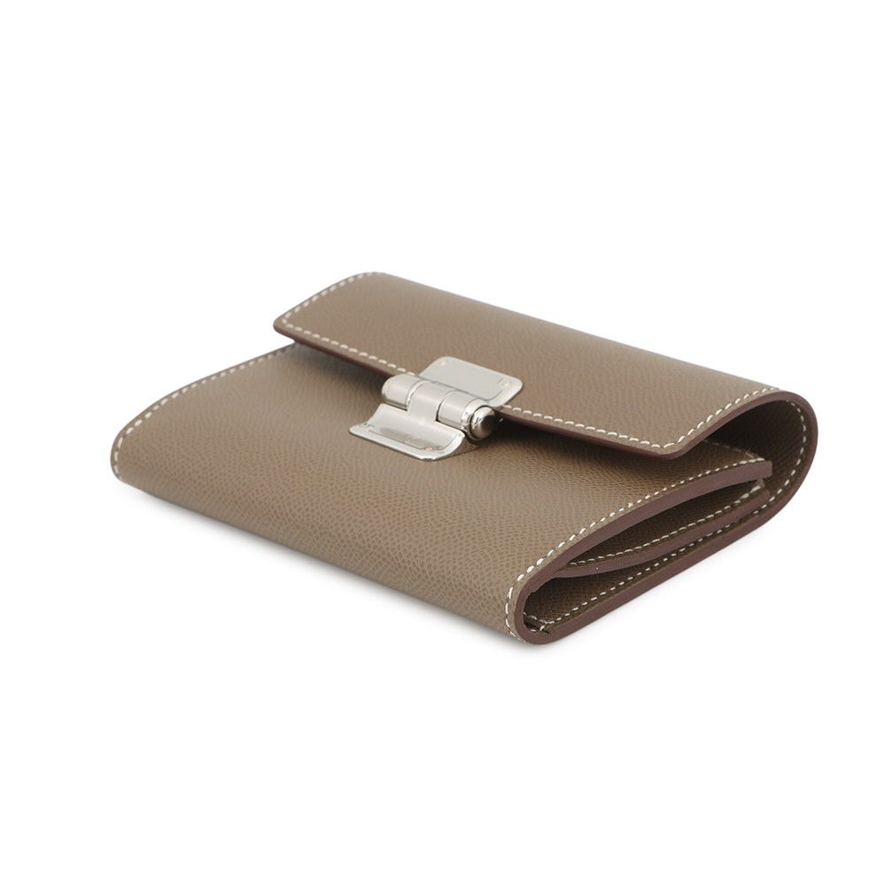 Hermes Trifold Wallet Charnier Compact Etoupe Silver Vo Madame — view 2