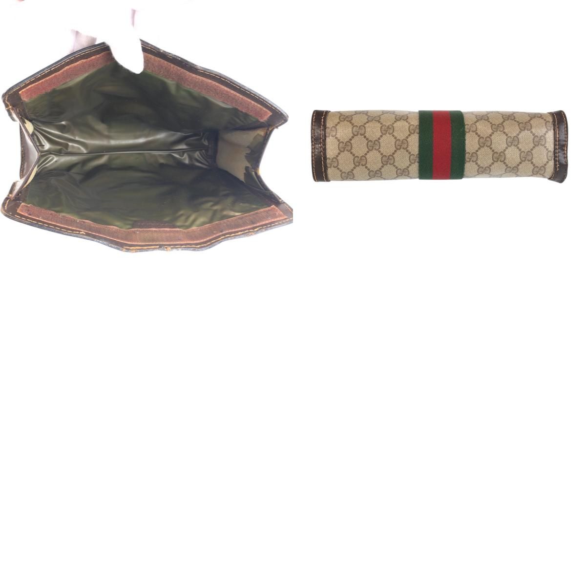 Gucci Vintage Sherry Line Beige Brown GG Supreme Canvas Clutch — view 9