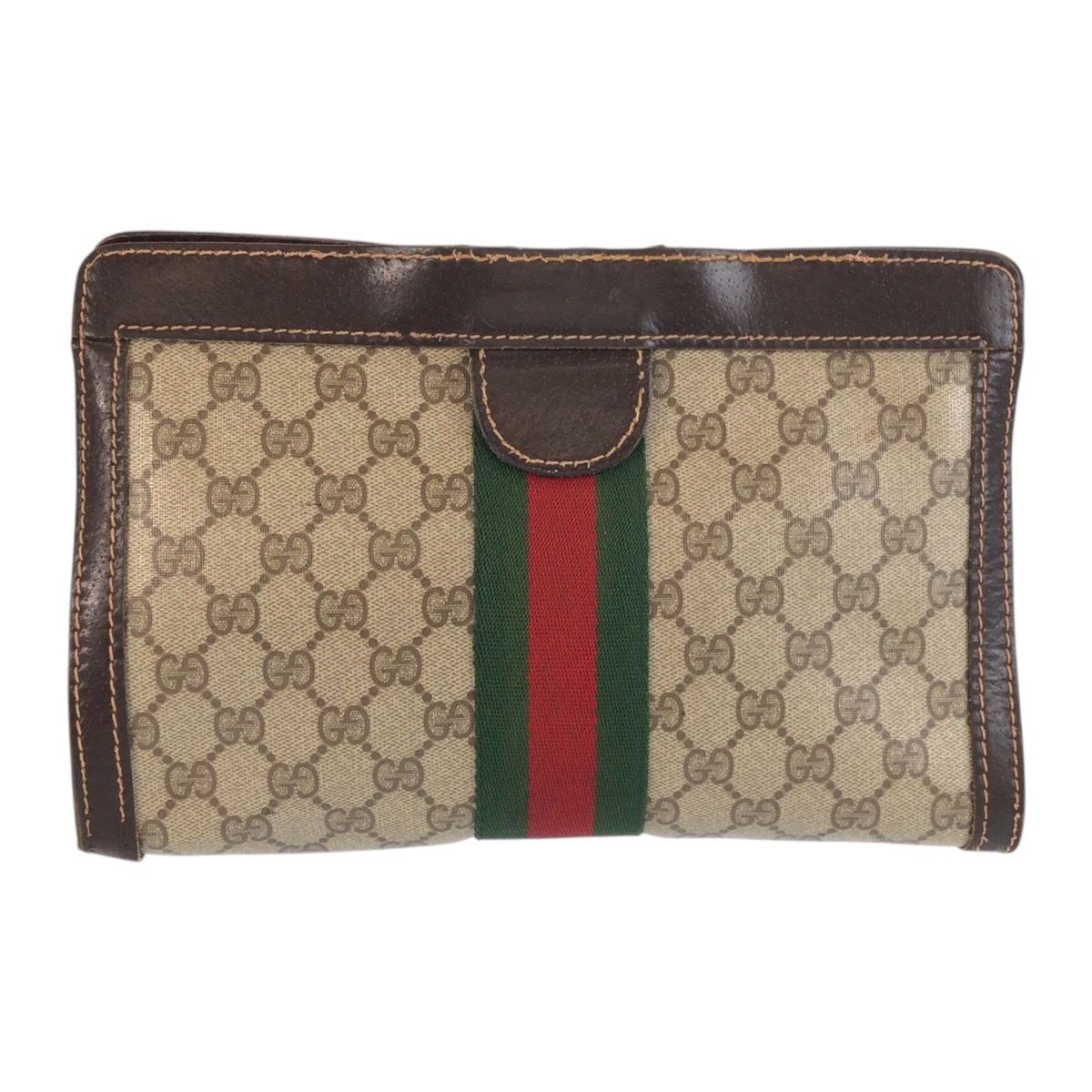 Gucci Vintage Sherry Line Beige Brown GG Supreme Canvas Clutch — view 2