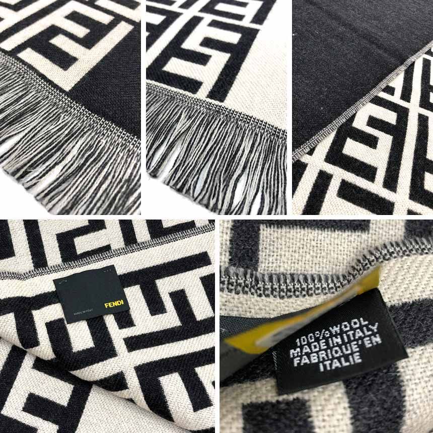 Fendi Zucca Shawl Scarf Gray White Wool — view 3