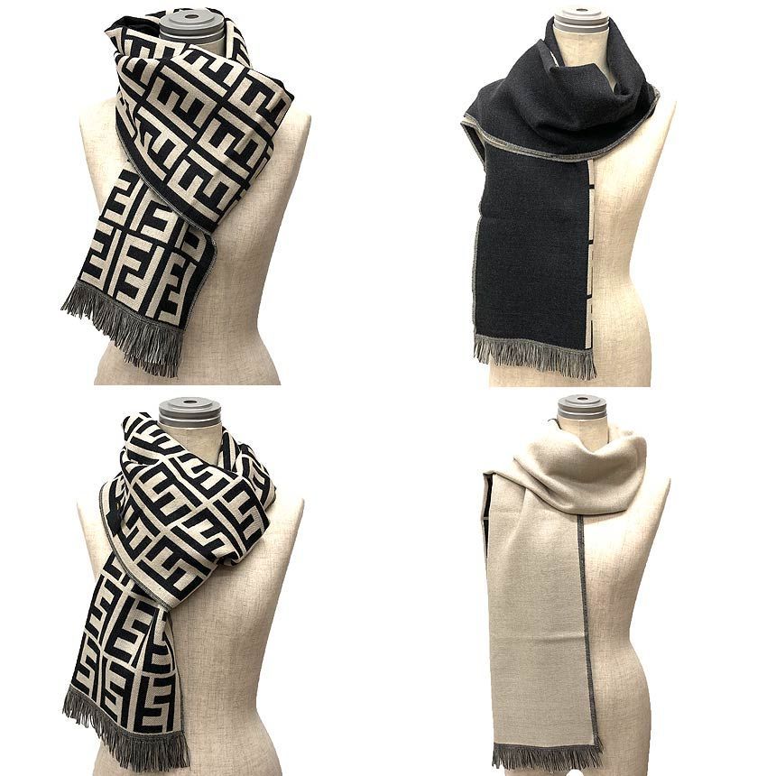 Fendi Zucca Shawl Scarf Gray White Wool — view 2