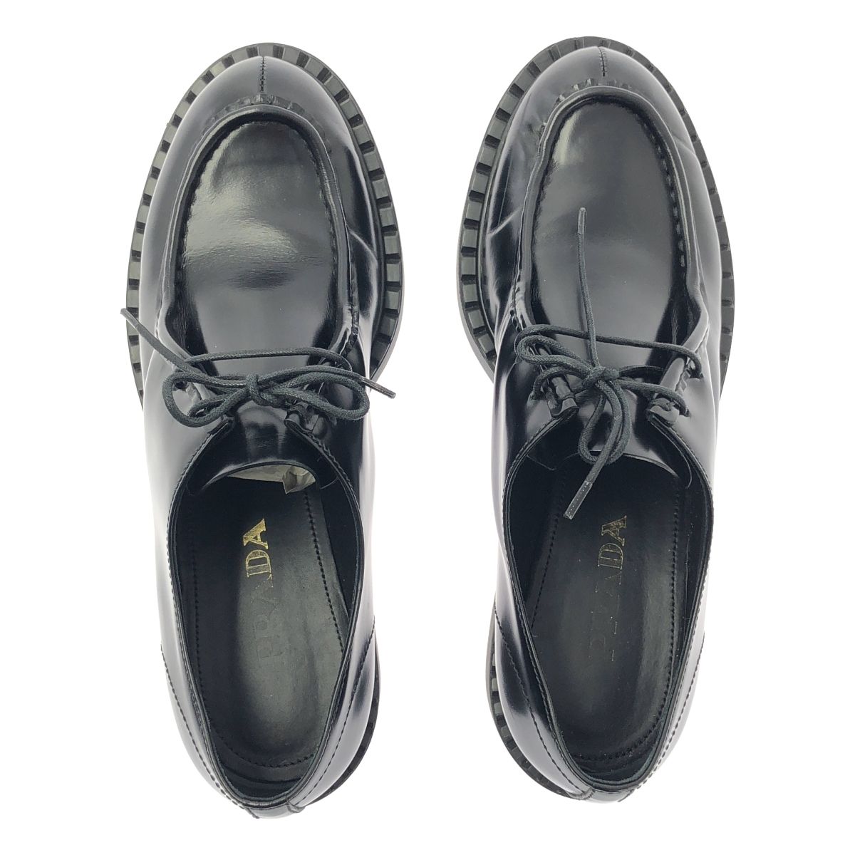 Prada Brushed Leather Lace Up Loafers 40 Black — view 4