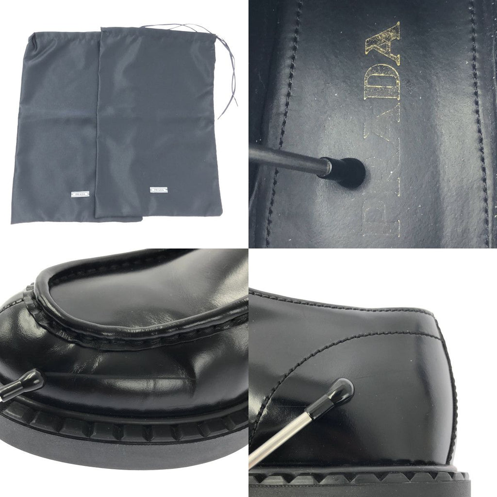 Prada Brushed Leather Lace Up Loafers 40 Black — view 9