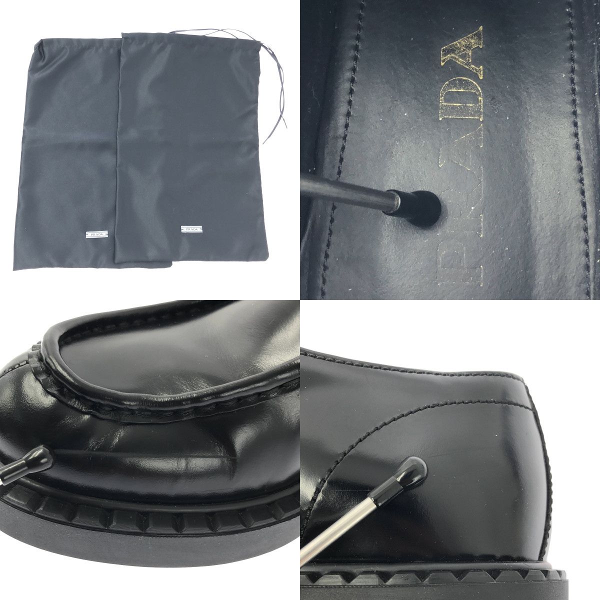 Prada Brushed Leather Lace Up Loafers 40 Black — view 9