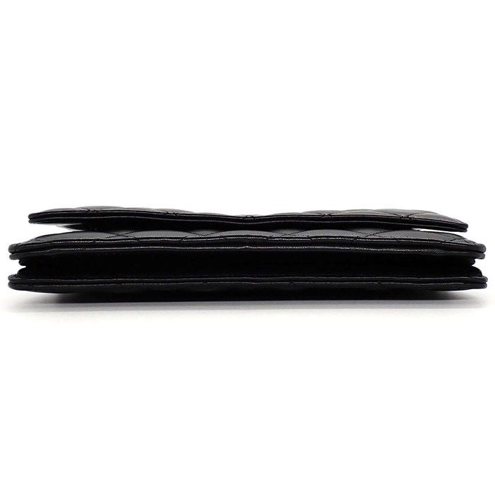 Chanel Quilted Classic Chain Wallet Black Gold Lambskin Silver — view 4