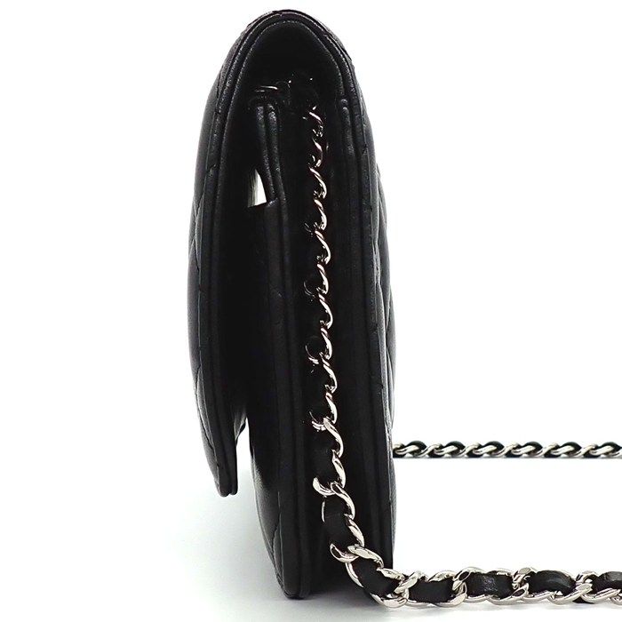 Chanel Quilted Classic Chain Wallet Black Gold Lambskin Silver — view 3