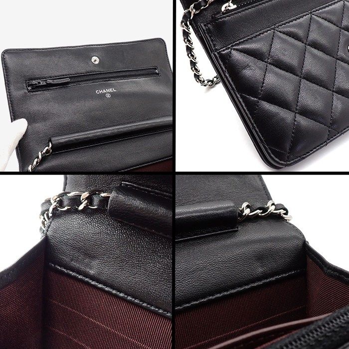 Chanel Quilted Classic Chain Wallet Black Gold Lambskin Silver — view 9
