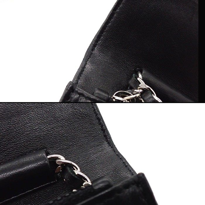 Chanel Quilted Classic Chain Wallet Black Gold Lambskin Silver — view 8