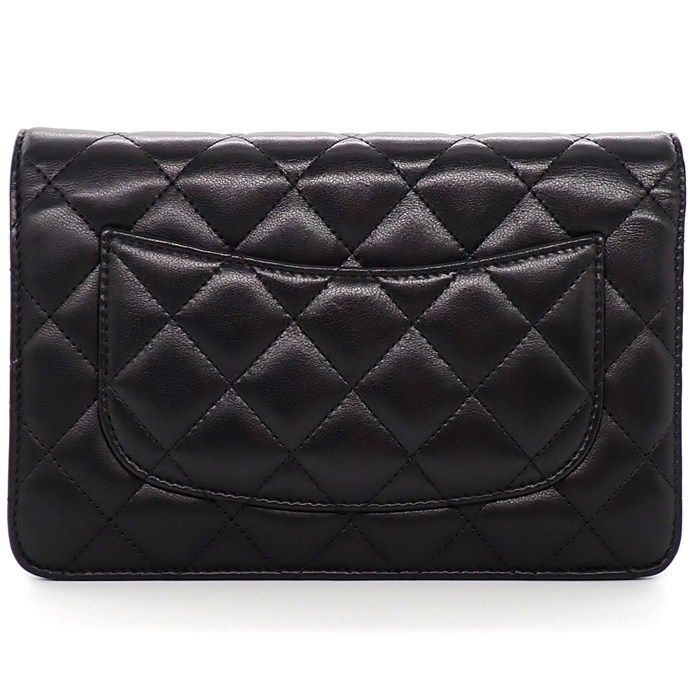 Chanel Quilted Classic Chain Wallet Black Gold Lambskin Silver — view 2