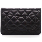 Chanel Quilted Classic Chain Wallet Black Gold Lambskin Silver — view 2