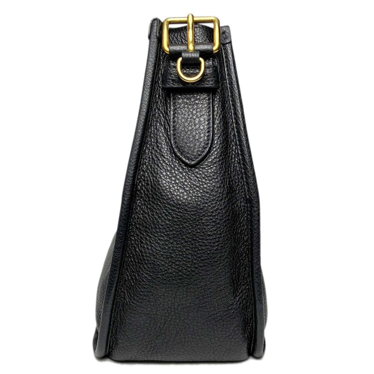 Prada Vitello Daino Shoulder Bag Black Gold Logo — view 5