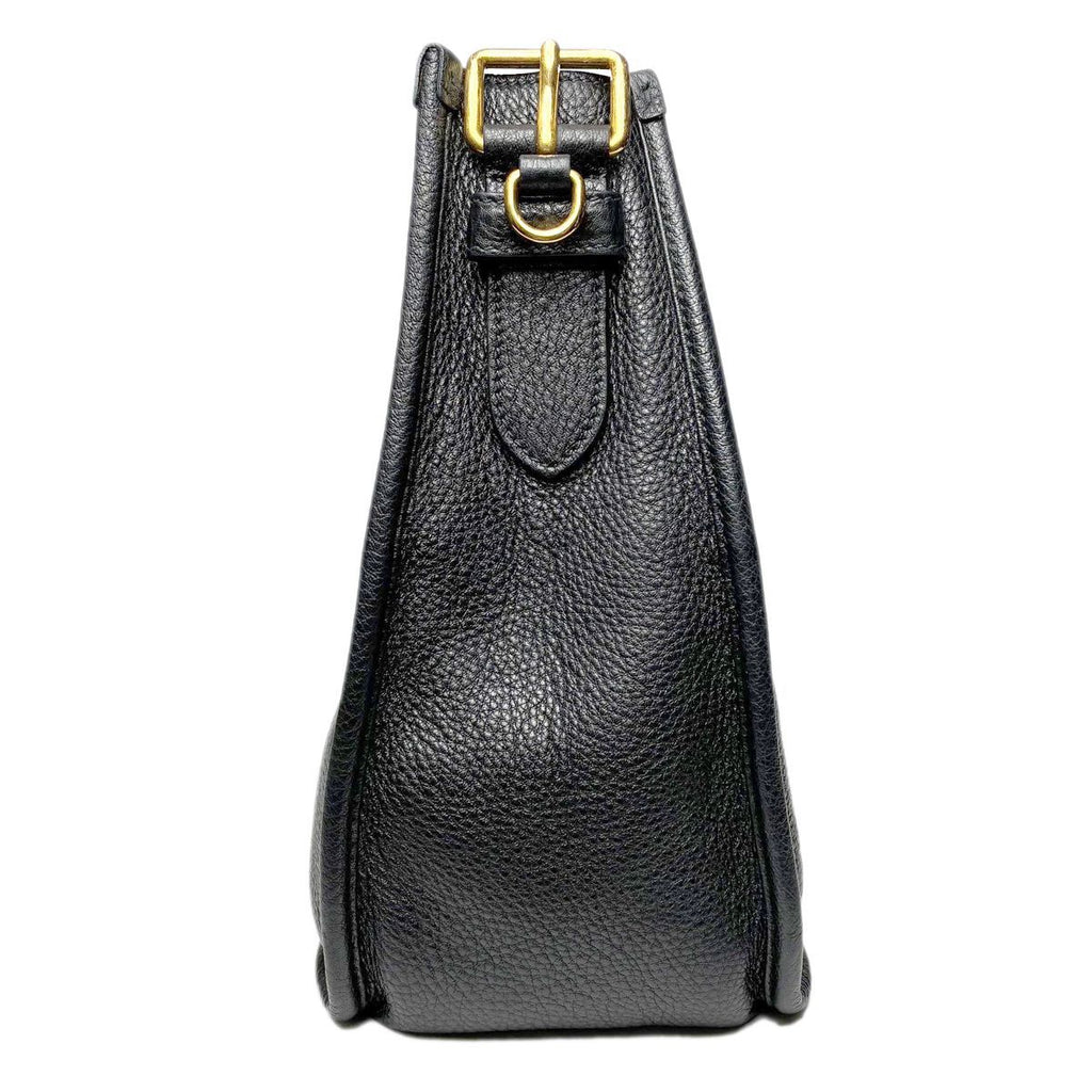 Prada Vitello Daino Shoulder Bag Black Gold Logo — view 4
