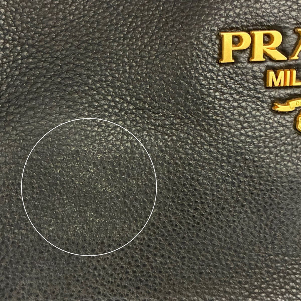 Prada Vitello Daino Shoulder Bag Black Gold Logo — view 3