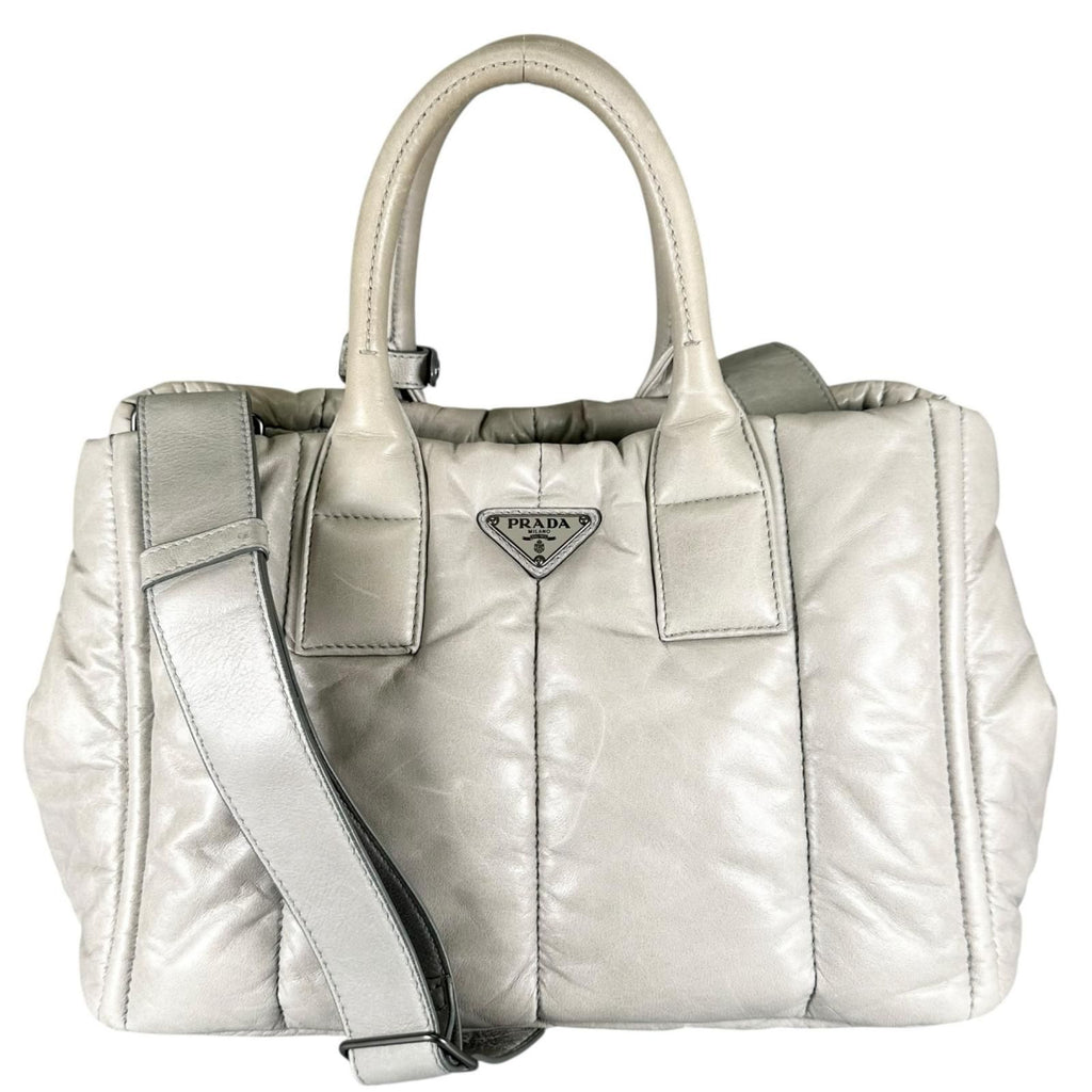 Prada Nappa Bomber Handbag Leather Gray 2-Way