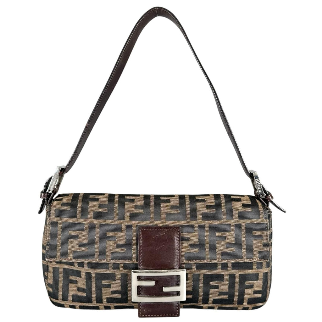 Fendi Zucca Mamma Baguette Handbag Leather Brown