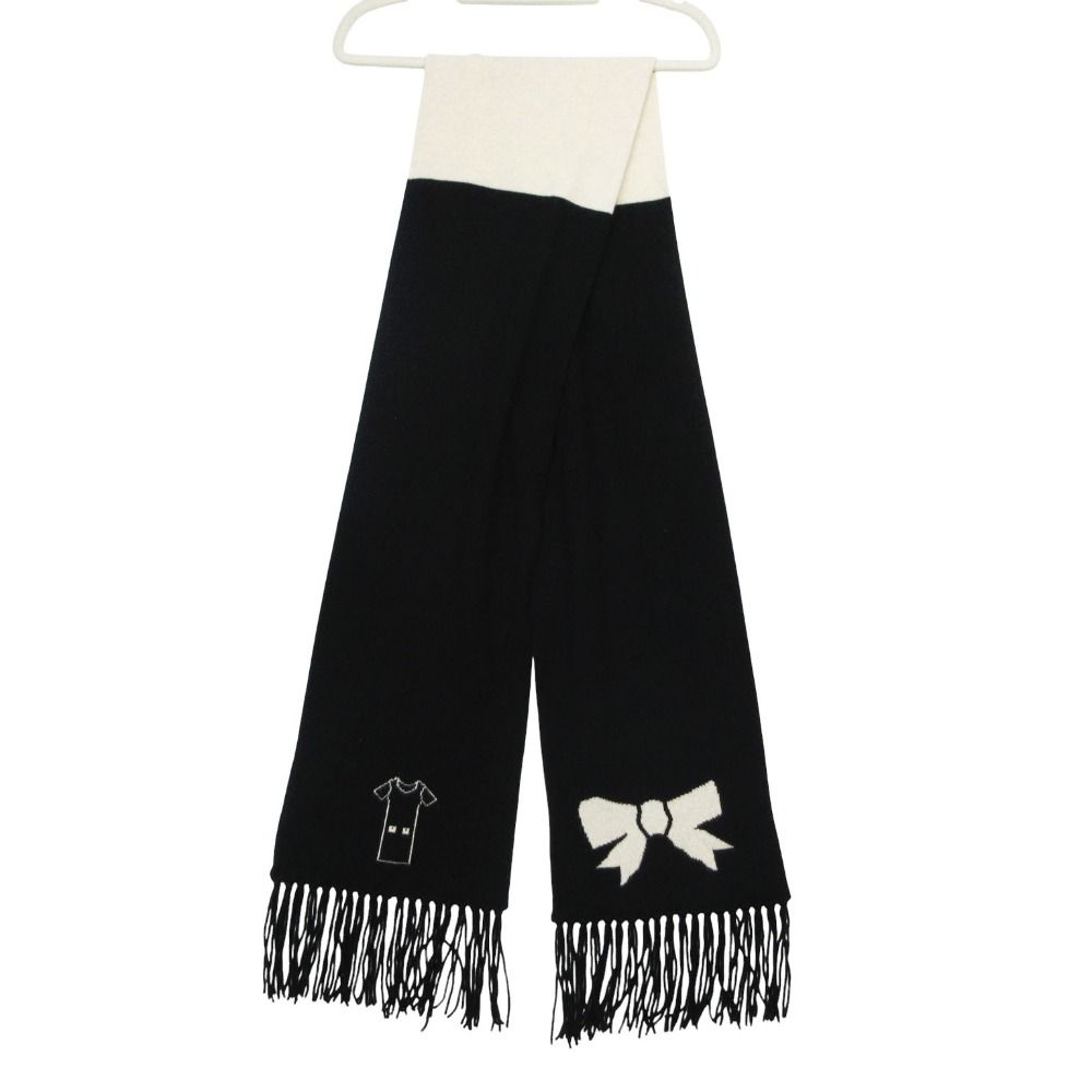Chanel Scarf Cashmere Ribbon CC Logo Charm Shirt Motif 26 204 cm Black — view 2