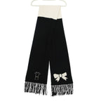 Chanel Scarf Cashmere Ribbon CC Logo Charm Shirt Motif 26 204 cm Black — view 2
