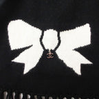 Chanel Scarf Cashmere Ribbon CC Logo Charm Shirt Motif 26 204 cm Black — view 3
