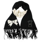 Chanel Scarf Cashmere Ribbon CC Logo Charm Shirt Motif 26 204 cm Black — view 9