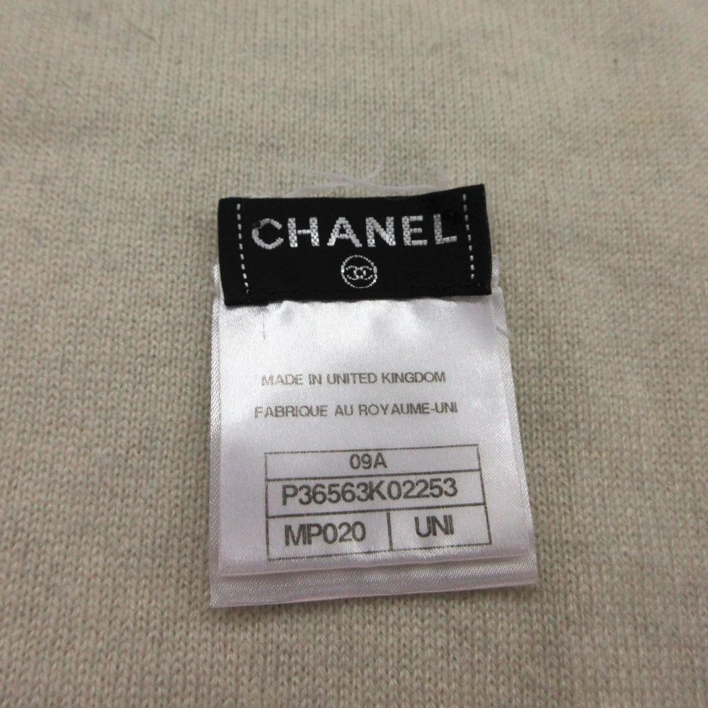 Chanel Scarf Cashmere Ribbon CC Logo Charm Shirt Motif 26 204 cm Black — view 6