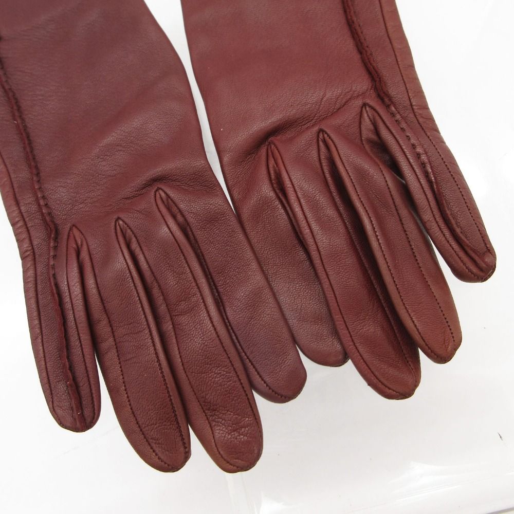 Hermes Gloves H Logo Silver Leather Glove Lambskin Brown — view 3
