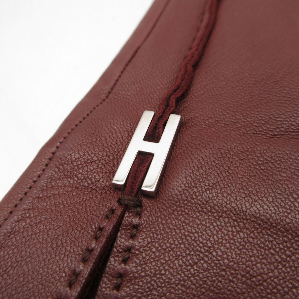 Hermes Gloves H Logo Silver Leather Glove Lambskin Brown — view 4