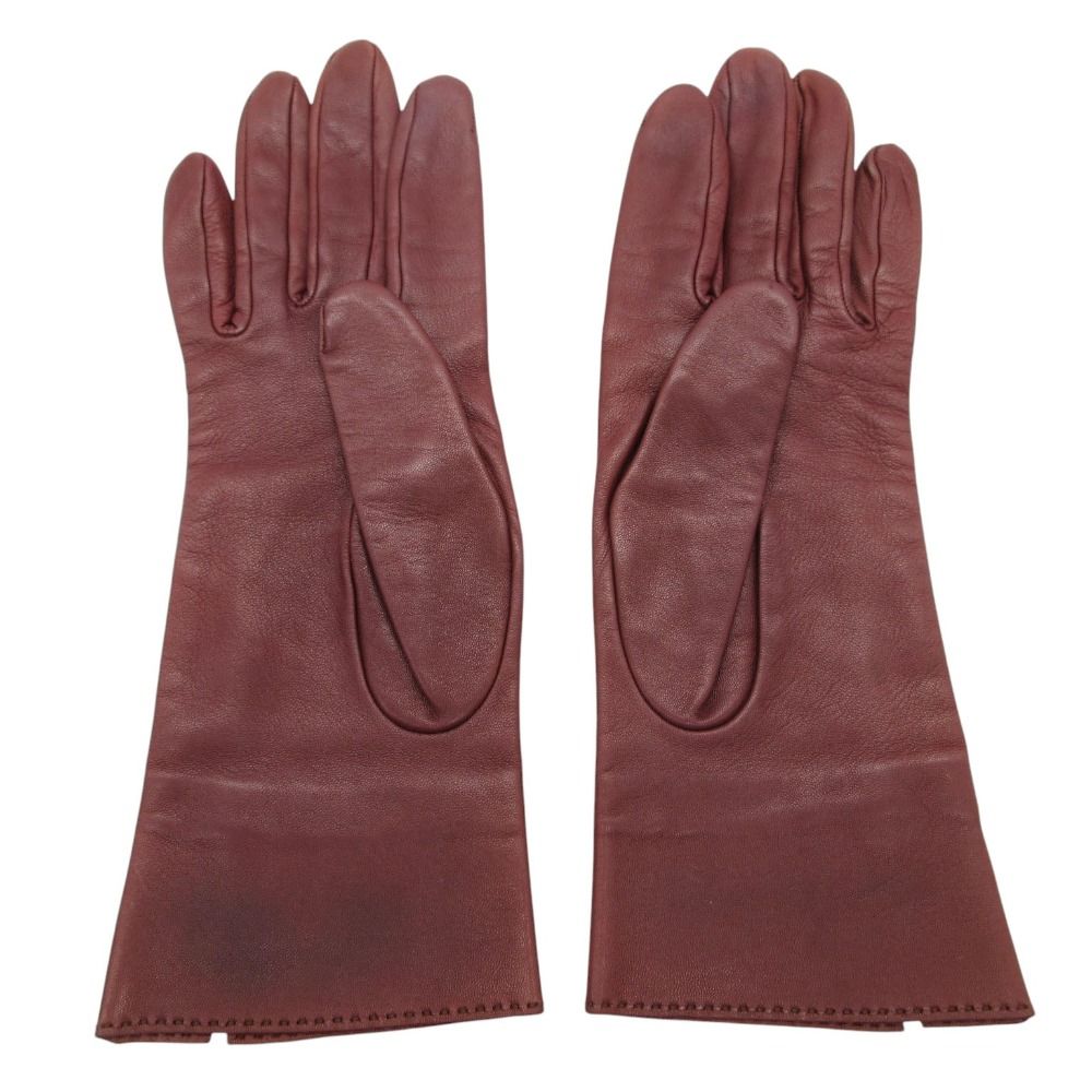 Hermes Gloves H Logo Silver Leather Glove Lambskin Brown — view 2