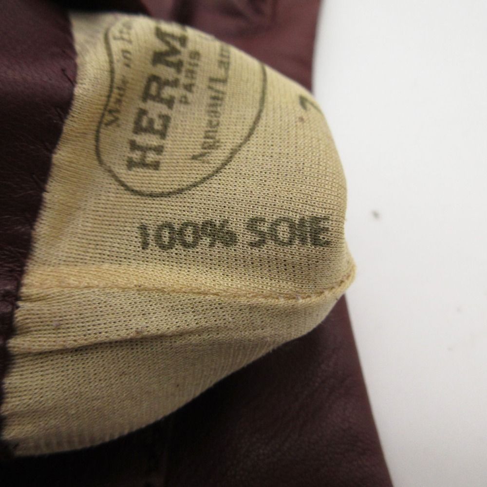 Hermes Gloves H Logo Silver Leather Glove Lambskin Brown — view 6