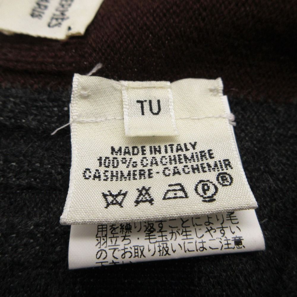 Hermes Knit Cap le Mer Era Cashmere Jacquard Border Beanie Hat Charcoal Legre — view 7