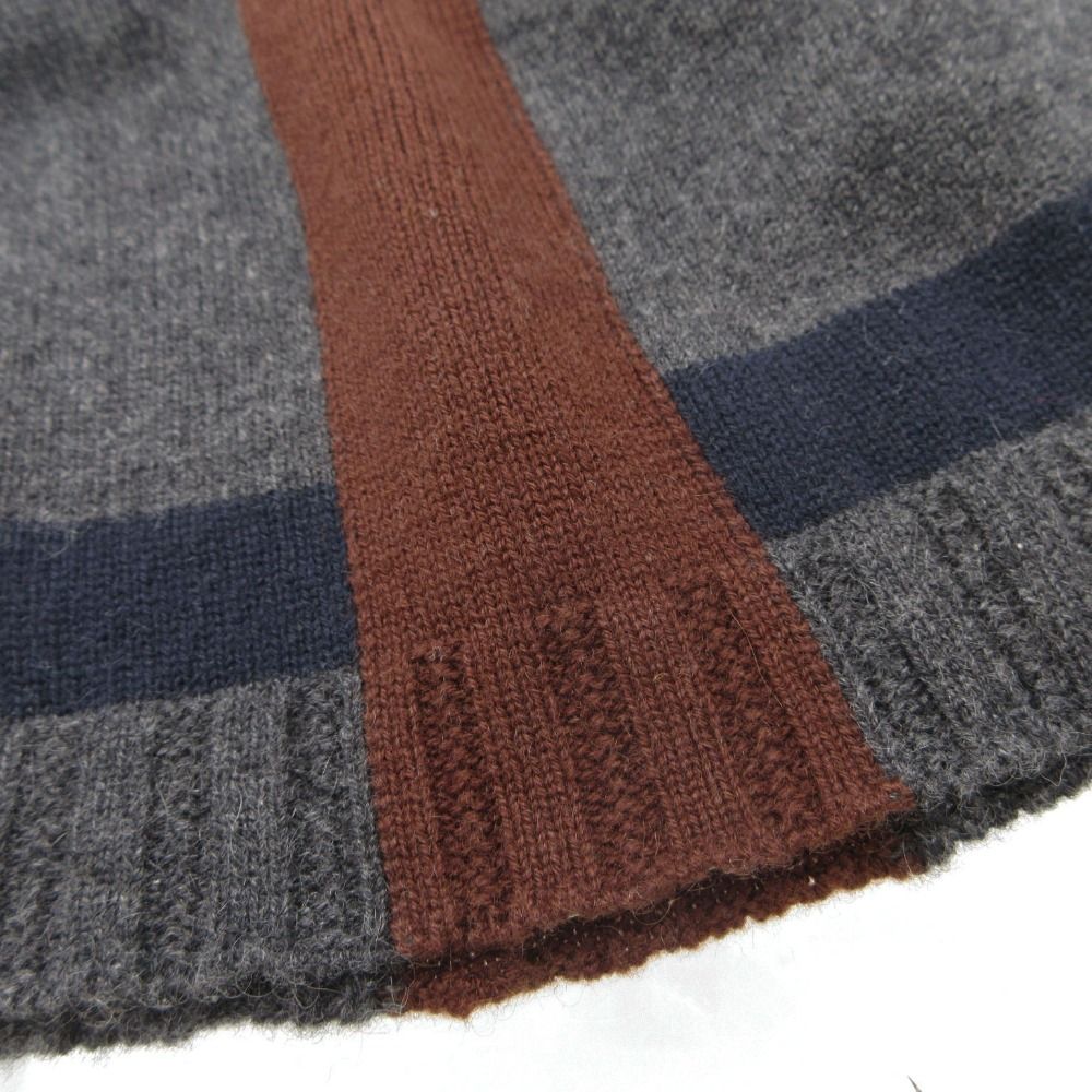 Hermes Knit Cap le Mer Era Cashmere Jacquard Border Beanie Hat Charcoal Legre — view 3
