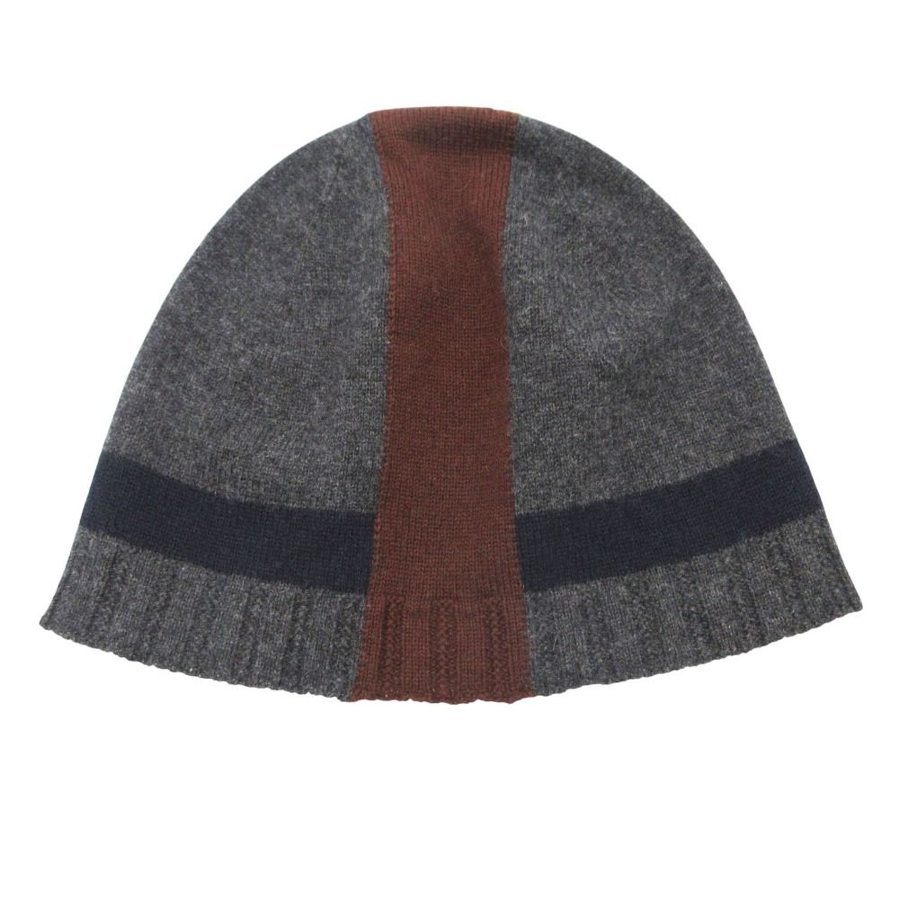 Hermes Knit Cap le Mer Era Cashmere Jacquard Border Beanie Hat Charcoal Legre — view 2
