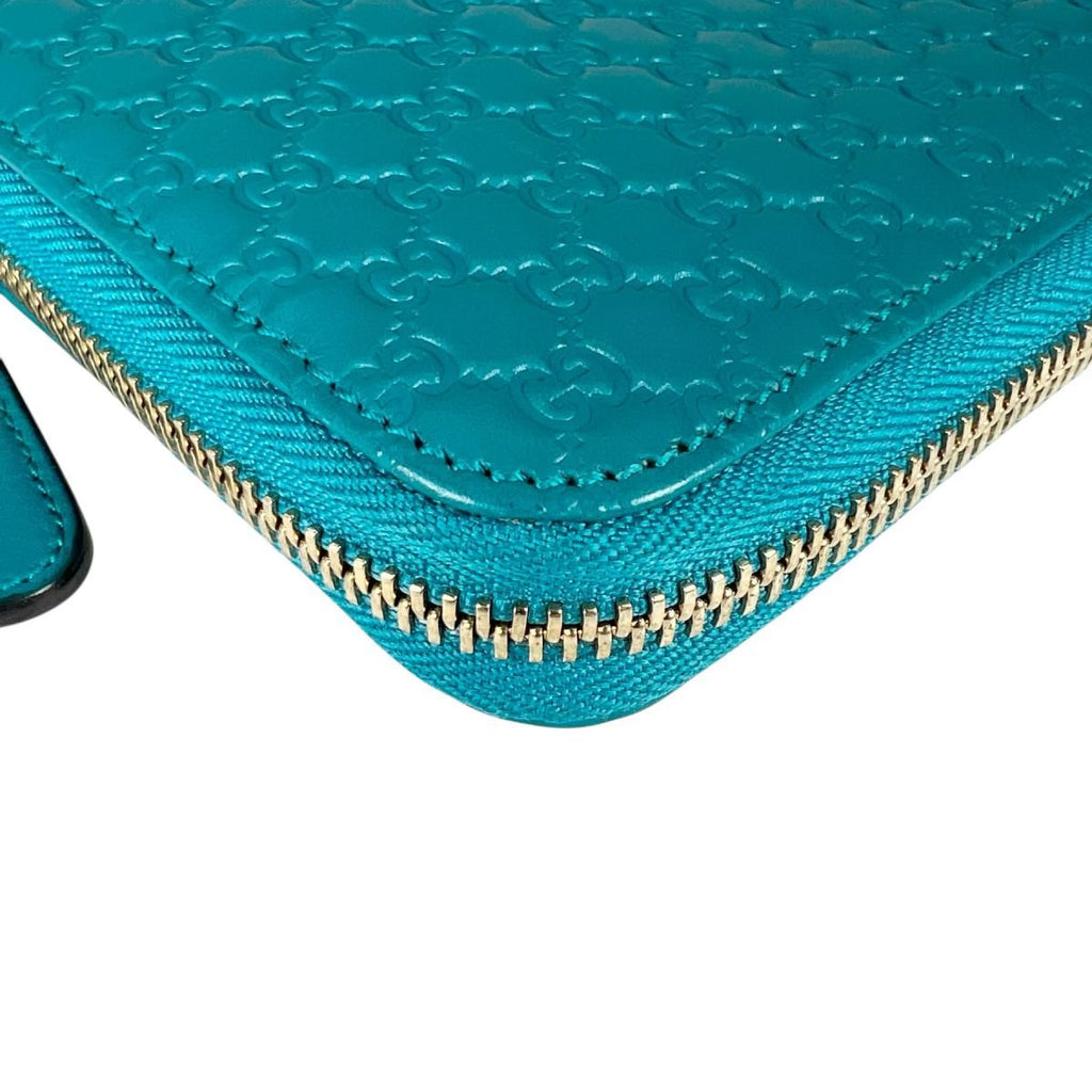 Gucci Microshima Zip Around Wallet GG Pattern Blue — view 5