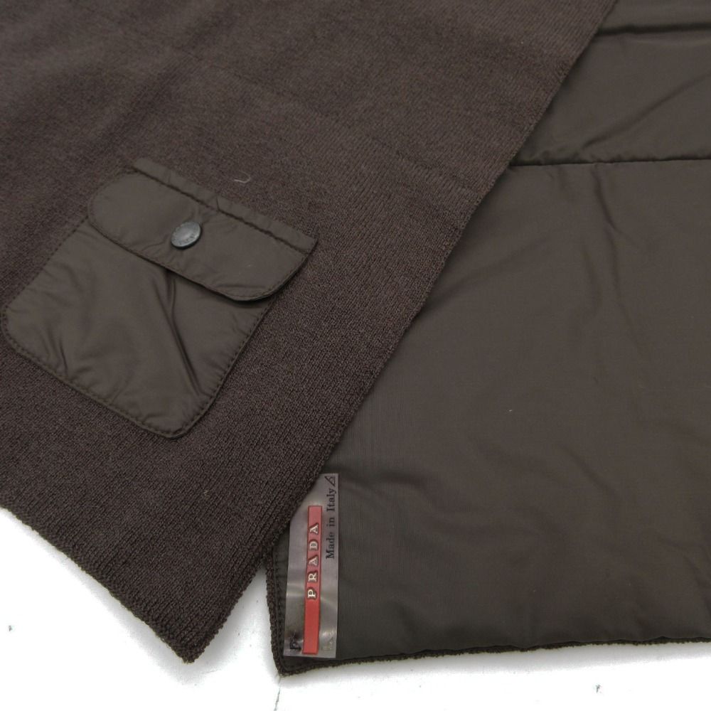 Prada Sports Scarf Nylon Wool Contrast Pocket Rubber Logo Brown — view 3