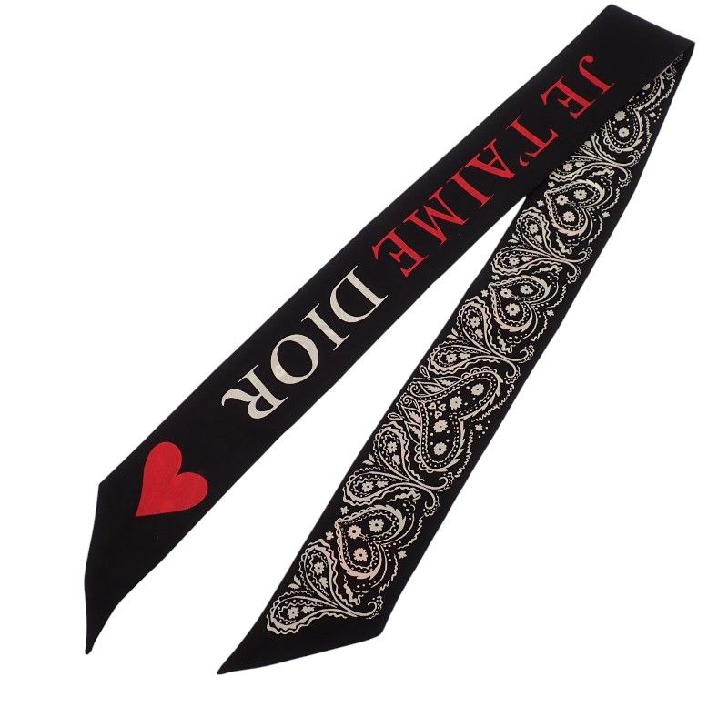 Dior Mitzska Fam le Collection Paisley Heart Silk Black Scarf — view 3