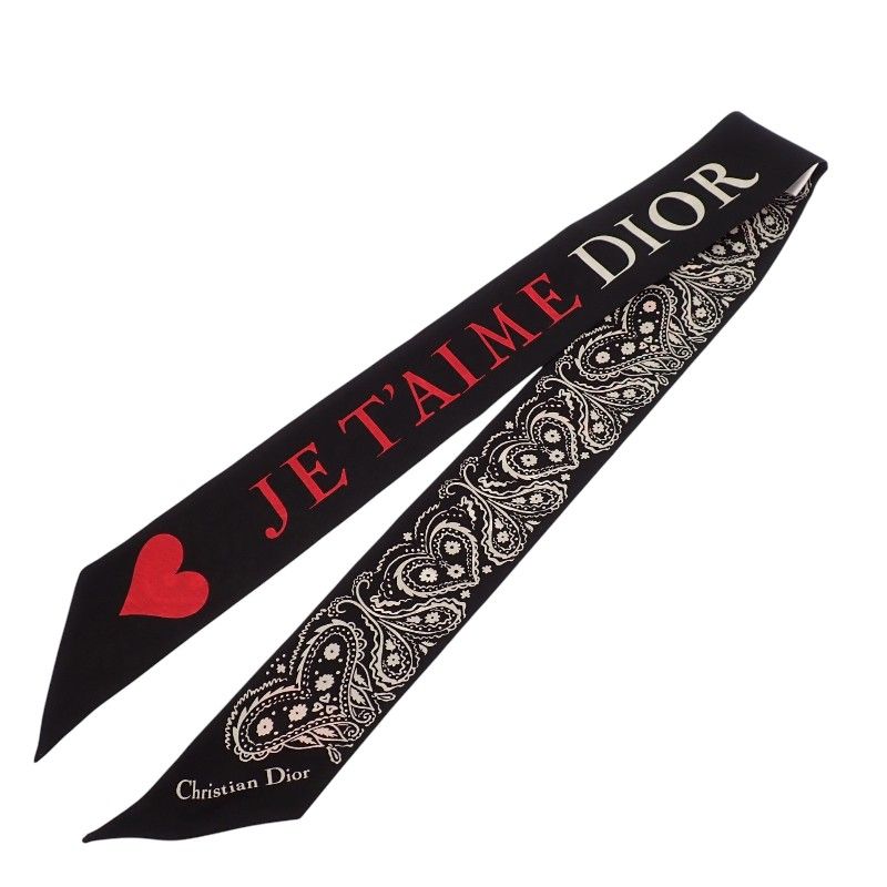 Dior Mitzska Fam le Collection Paisley Heart Silk Black Scarf — view 2