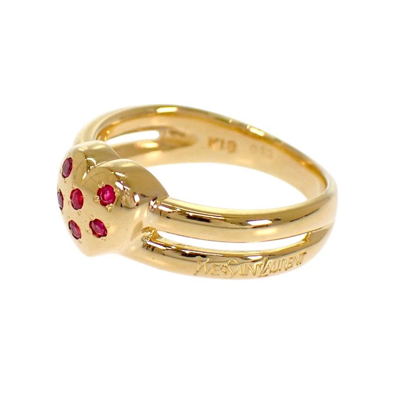 Saint Laurent Yves Heart Ring 18k Yellow Gold Ruby