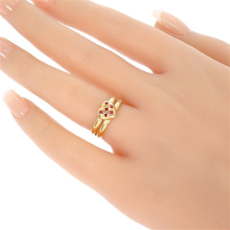 Saint Laurent Yves Heart Ring 18k Yellow Gold Ruby