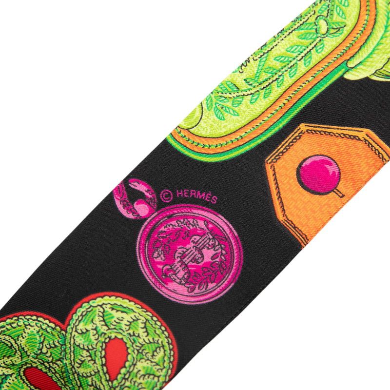Hermes Twilly Epaulettes Epaulette Scarf Black Multicolor Silk — view 4