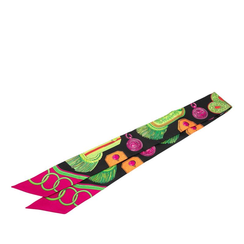 Hermes Twilly Epaulettes Epaulette Scarf Black Multicolor Silk — view 2
